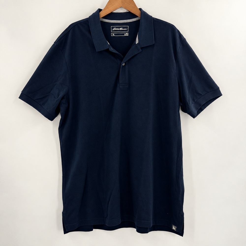 Eddie Bauer Gorpcore Polo Shirt Mens TXL Navy Blue Short Sleeve Preppy Minimal